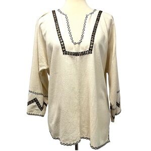 Ulla Johnson Silk Cream Embroidered Split Neck Peasant Top Women’s 8